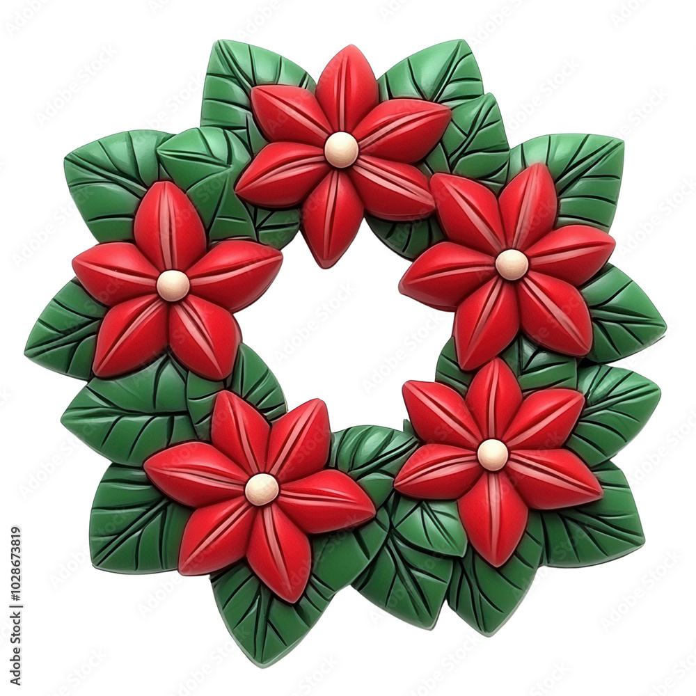 A vibrant holiday wreath adorned with red flowers and green leaves, perfect for festive decorations and celebrations. A vibrant holiday wreath adorned with red flowers and green leaves, perfect for festive decorations and celebrations.