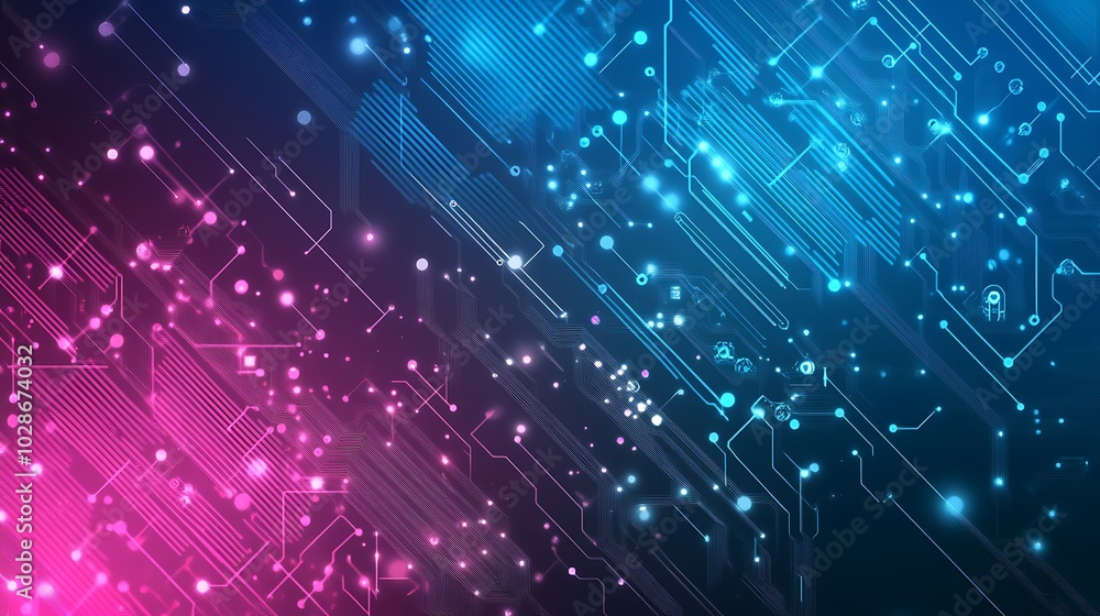 Abstract digital background with blue and pink lines and glowing dots. Abstract digital background with blue and pink lines and glowing dots.