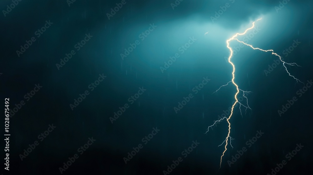 Bright lightning bolt against dark stormy sky with dramatic blue tones, capturing the intensity of a thunderstorm. Bright lightning bolt against dark stormy sky with dramatic blue tones, capturing the intensity of a thunderstorm.