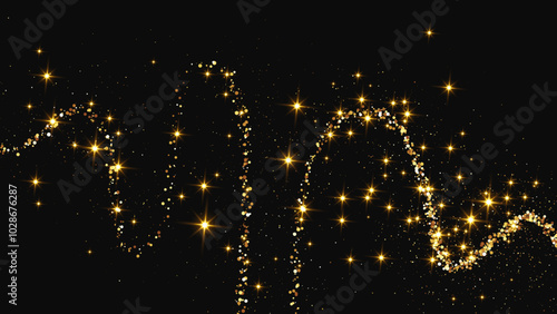 Gold glittering confetti wave and stardust