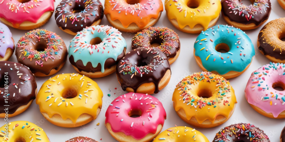 Donuts with colorful glaze, top view Donuts with colorful glaze, top view