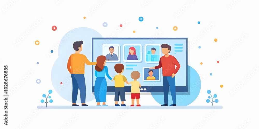 Close Up of a Family Engaging with a Futuristic Digital Photo Projection Displaying Cherished Family Memories on a Wall - Warm Lighting and Connection Close Up of a Family Engaging with a Futuristic Digital Photo Projection Displaying Cherished Family Memories on a Wall - Warm Lighting and Connection