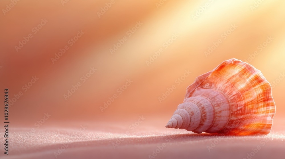 A beautifully detailed orange seashell rests on soft sand, lit by gentle sunlight, creating a peaceful and serene beach atmosphere, perfect for relaxation. A beautifully detailed orange seashell rests on soft sand, lit by gentle sunlight, creating a peaceful and serene beach atmosphere, perfect for relaxation.
