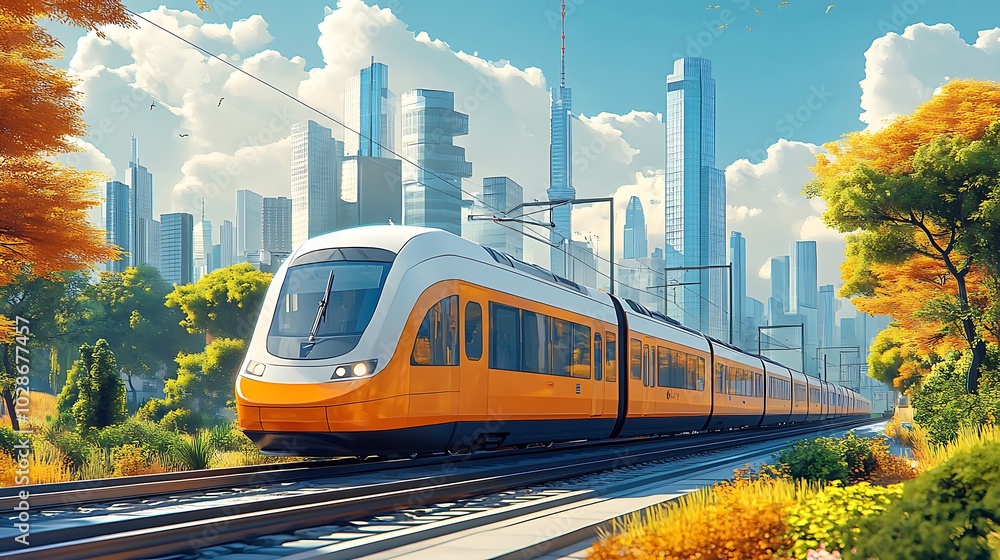 Illustration of a fast train in the future in cartoon style for education Illustration of a fast train in the future in cartoon style for education