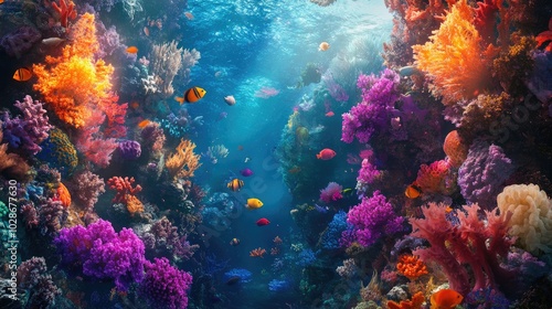 Vibrant Abstract Underwater Scene with Coral and Fish