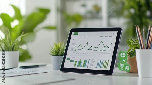 Digital Tablet Displaying Revenue Uptrend Graphs