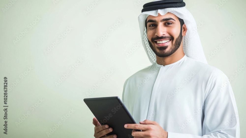 Smiling Arab Businessman Holding a Tablet Smiling Arab Businessman Holding a Tablet