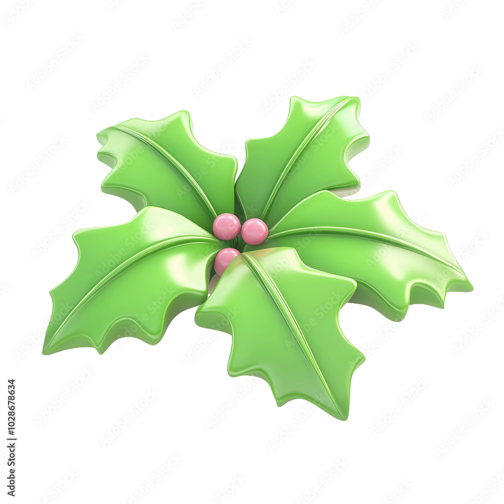 Naklejka premium Glossy Holiday Holly Decoration isolated on white or transparent background, png clipart, design element.