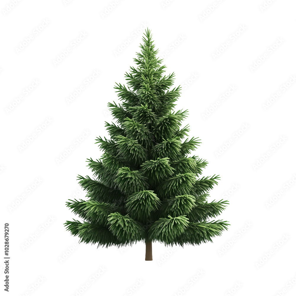 Obraz premium Lush Green Christmas Tree isolated on white or transparent background, png clipart, design element.