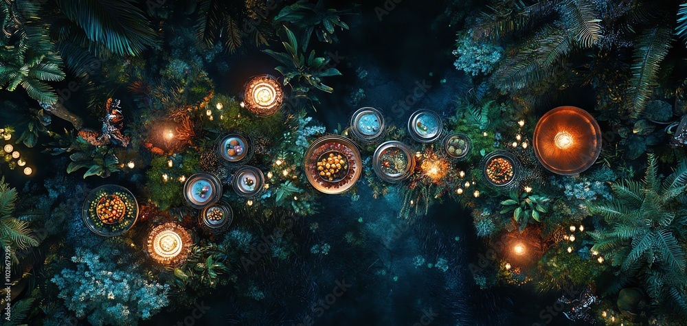 Mystical forest with glowing orbs Mystical forest with glowing orbs