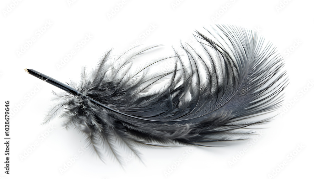 Beautiful grey bird feather isolated on white Beautiful grey bird feather isolated on white