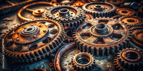 Wallpaper Mural Close-up of a Vintage Weathered Metal Gear Highlighting Industrial Textures and Intricate Design Elements for Industrial Aesthetics and Vintage Photography Torontodigital.ca