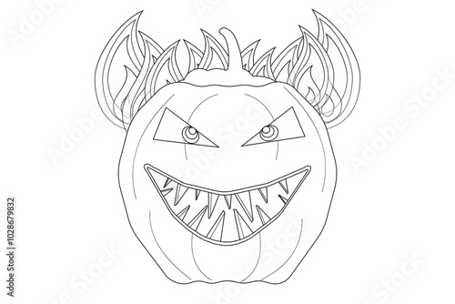 Detailed Halloween coloring page featuring an evil pumpkin face, perfect for kids and adults to get creative during the spooky season.