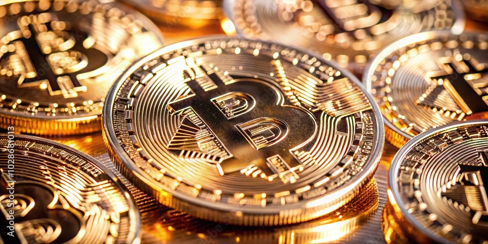 Closeup of Shiny Bitcoin Replicas Symbolizing Cryptocurrency Wealth in Macro Photography Closeup of Shiny Bitcoin Replicas Symbolizing Cryptocurrency Wealth in Macro Photography