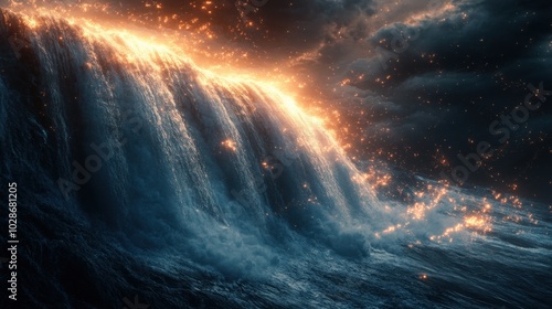 Wallpaper Mural Waterfalls made of glowing stardust, cascading from the edge of a planet into the void of space, blending celestial and terrestrial elements  Torontodigital.ca