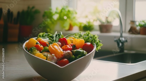 Vibrant Heart-Shaped Bowl Filled with Fresh Vegetables