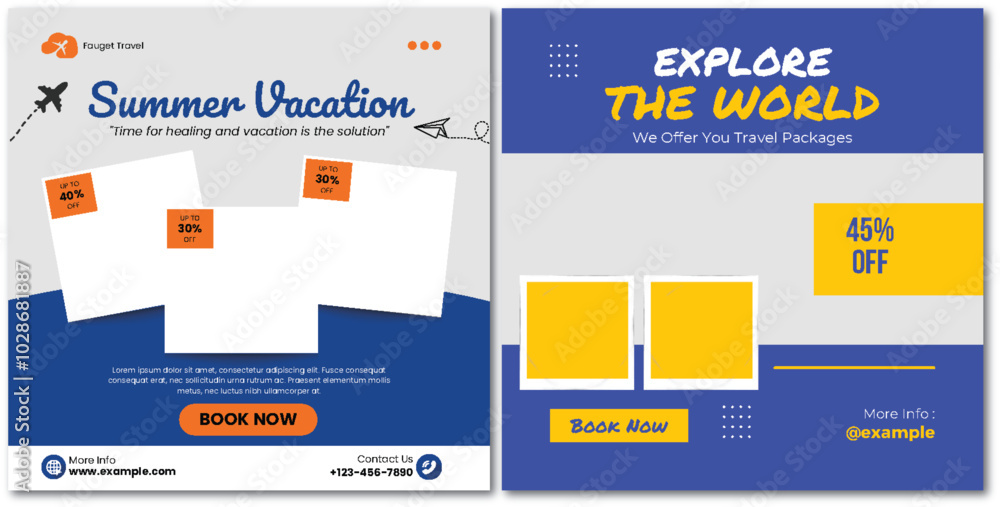 Dream vacation tour and travel agency social media post template, adventure banner social media post and media social story or web banner template. Dream vacation tour and travel agency social media post template, adventure banner social media post and media social story or web banner template.