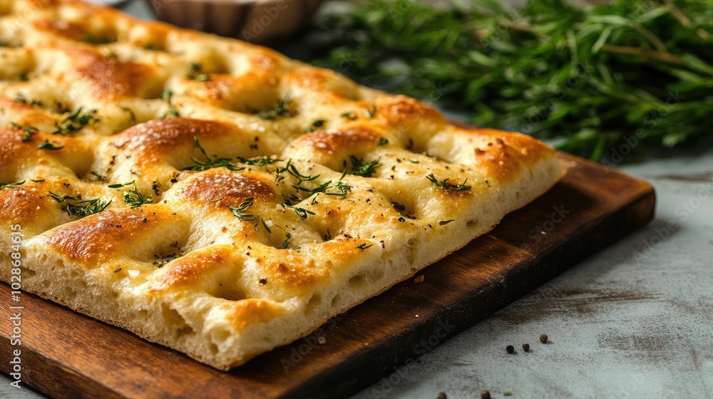 Fresh Rustic Focaccia Bread with Herbs and Olive Oil Fresh Rustic Focaccia Bread with Herbs and Olive Oil