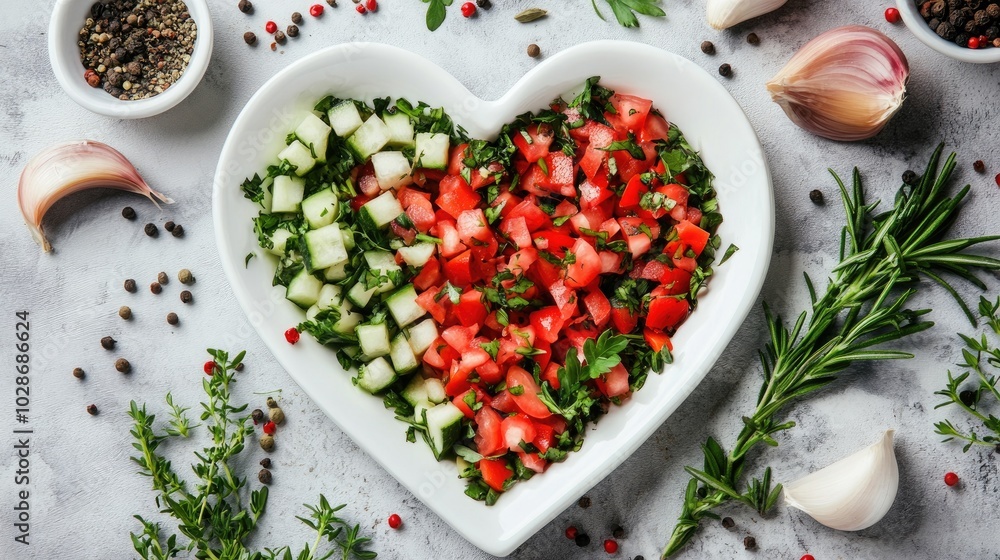 Heart-Shaped Salad Plate with Fresh Vegetables Heart-Shaped Salad Plate with Fresh Vegetables