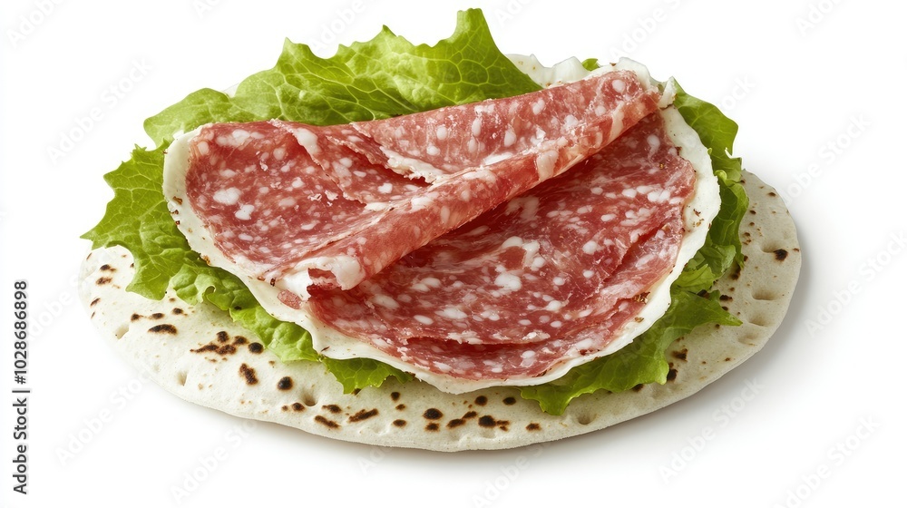 Freshly Made Piadina with Salami and Lettuce Freshly Made Piadina with Salami and Lettuce