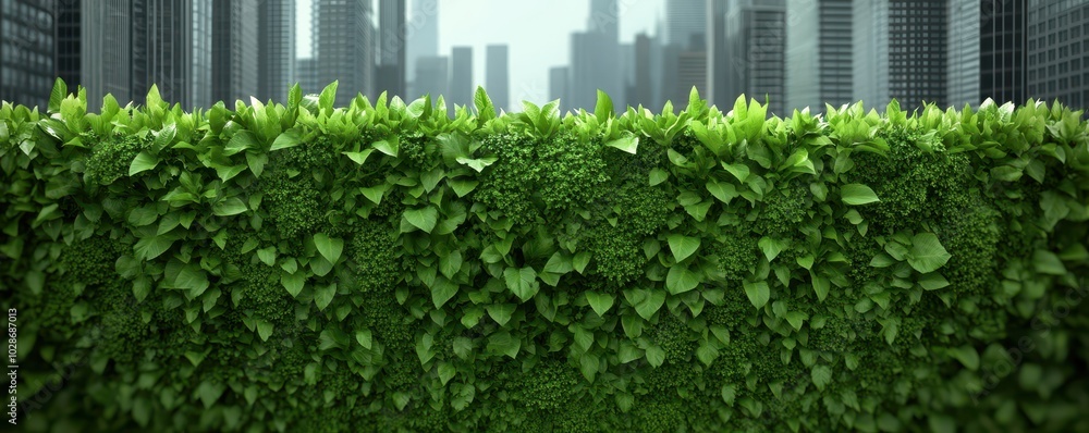 Fototapeta premium Green hedge in urban city landscape, nature contrast