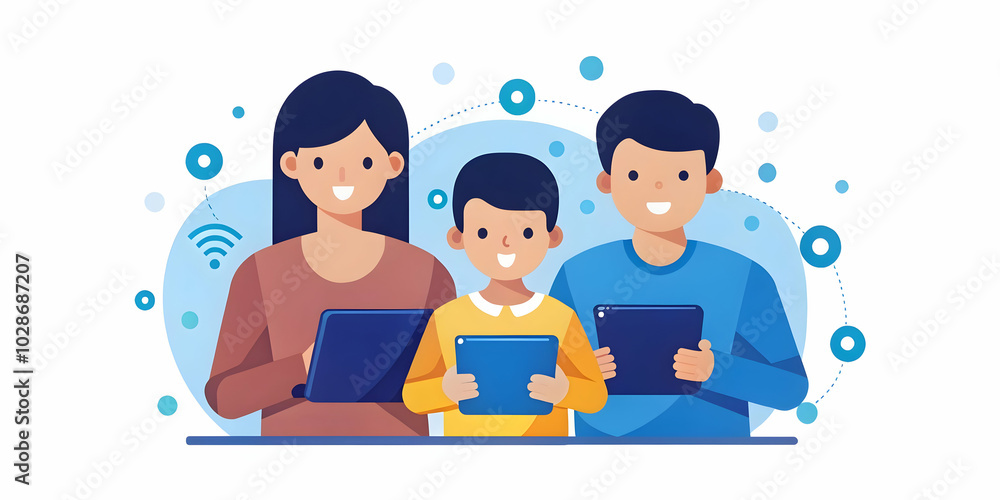 Futuristic Macro Shot of Family Sharing Digital Tablets with Visible Data Streams - Symbolizing Togetherness in Relaxing Weekend Glow | Photo Stock Concept Futuristic Macro Shot of Family Sharing Digital Tablets with Visible Data Streams - Symbolizing Togetherness in Relaxing Weekend Glow | Photo Stock Concept