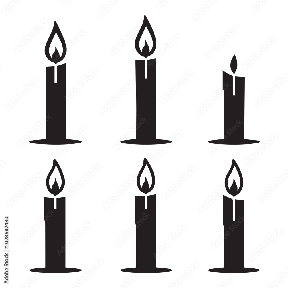 Set of different candle silhouette. Isolated vector illustration Set of different candle silhouette. Isolated vector illustration