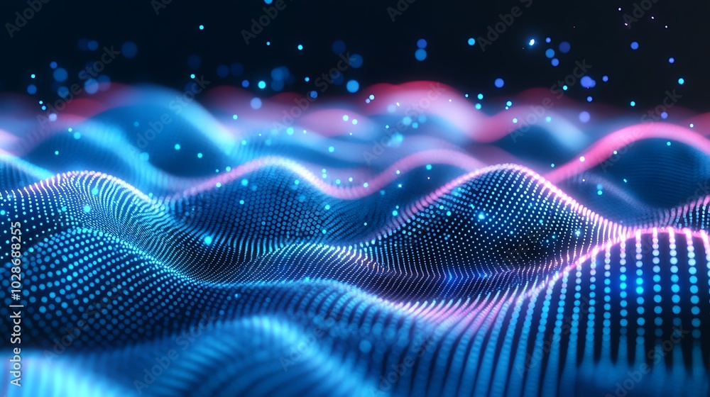 Abstract digital wave with glowing particles. Abstract digital wave with glowing particles.