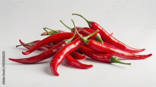 A Group of Bright Red Chili Peppers on a White Background