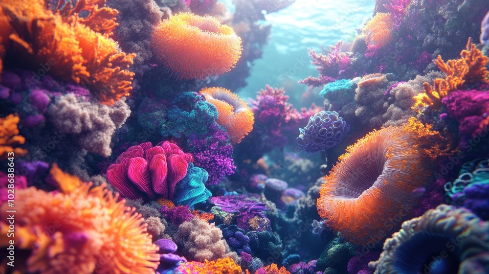 Vibrant 3D Coral Reef Underwater Scene Vibrant 3D Coral Reef Underwater Scene