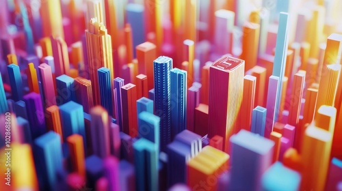 Vibrant 3D City with Financial Symbols in Bright Colors