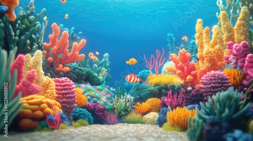 Fototapeta Naklejka Na Ścianę i Meble -  Vibrant 3D Coral Reef Scene Underwater Exploration