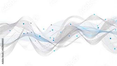 Abstract digital waves with connected dots on white background.