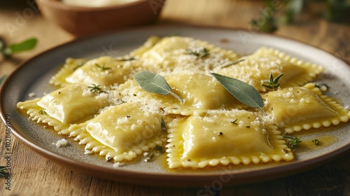 Golden Pan-Seared Ravioli on a Rustic Plate