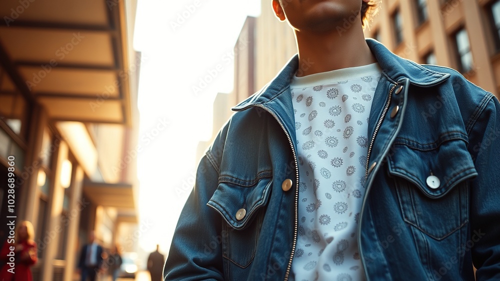 Fashion Photography of Denim Blue Jacket in Urban Setting - High Resolution 32K Fashion Photography of Denim Blue Jacket in Urban Setting - High Resolution 32K