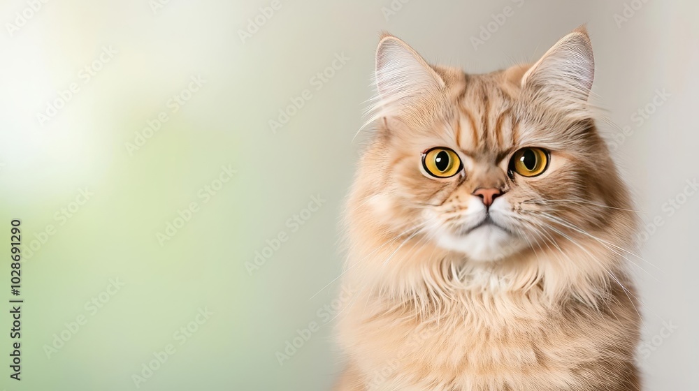 Fluffy ginger cat with striking yellow eyes, looking curiously at the camera. Fluffy ginger cat with striking yellow eyes, looking curiously at the camera.