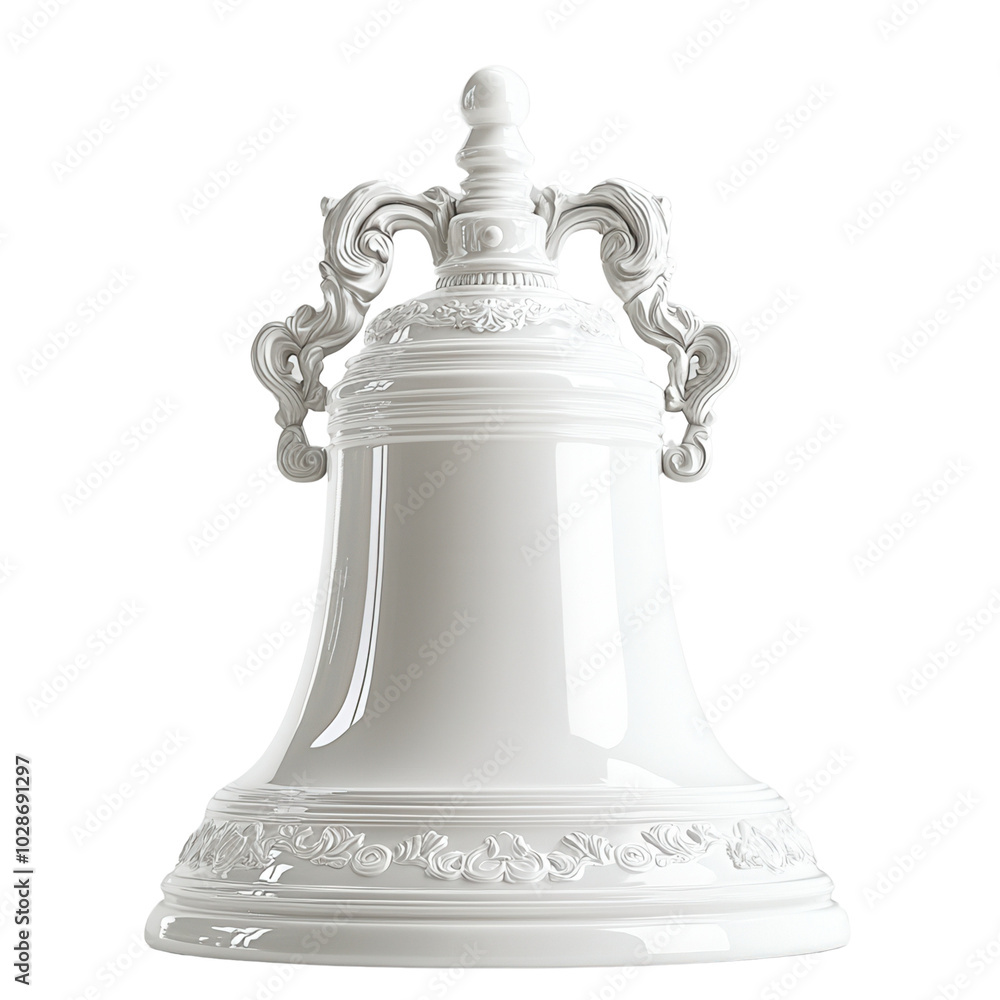 Elegant white bell with intricate design, perfect for festive occasions or decorative purposes. Elegant white bell with intricate design, perfect for festive occasions or decorative purposes.