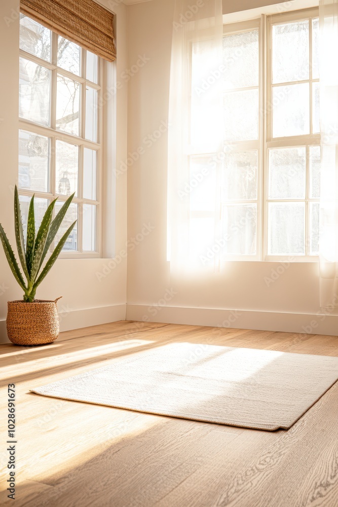 Bright Yoga Studio with Aloe Vera Plant and Sunlight Bright Yoga Studio with Aloe Vera Plant and Sunlight