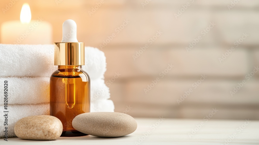 Serene Spa Scene with Luxurious Serum Bottle Serene Spa Scene with Luxurious Serum Bottle