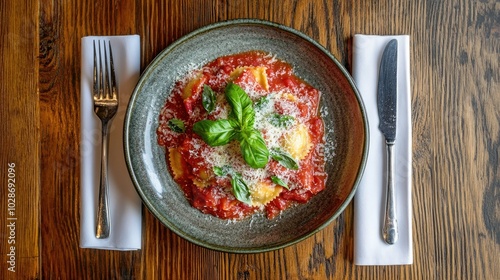 Top View of Delicious Ravioli Served on Plate photo