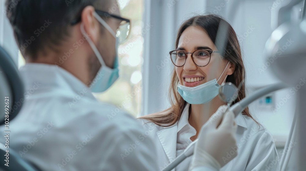 Discussing oral health practices in a dental clinic during a patient consultation session Discussing oral health practices in a dental clinic during a patient consultation session