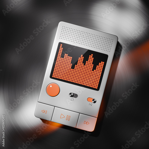 Obraz na płótnie 3D rendered mock-up of a concept of a modern digital music player featuring an interactive orange equalizer display. w salonie