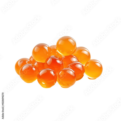 Salmon roe isolated on a white background, showcasing vibrant orange pearls with a glossy finish. cutout png