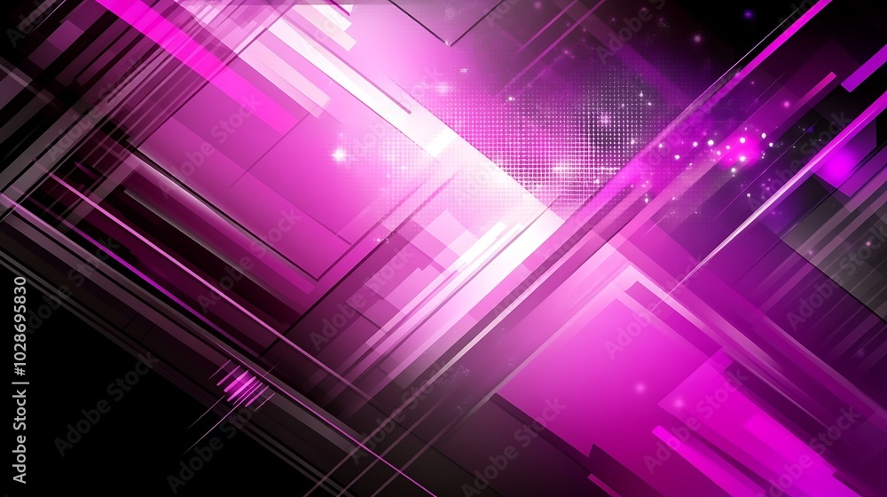 Abstract geometric background with pink, white, and black lines and shapes, with a glowing light effect. Abstract geometric background with pink, white, and black lines and shapes, with a glowing light effect.