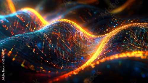 Abstract Wavy Background with Glowing Orange Lines photo