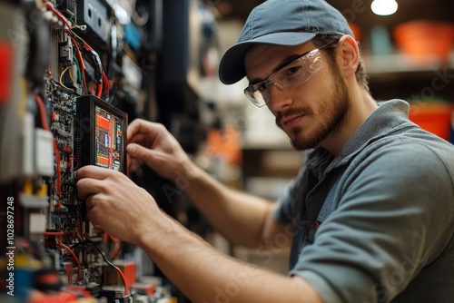 Wallpaper Mural Electrician Checking Television, Generative AI Torontodigital.ca
