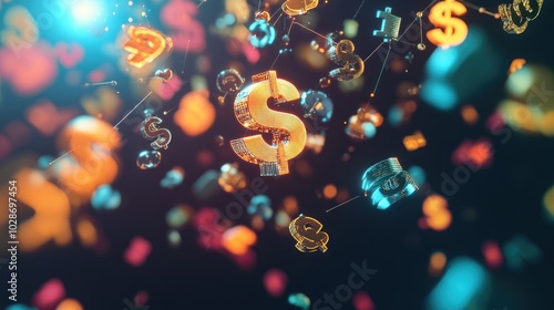 Intricate 3D Visualization of Currency Symbols