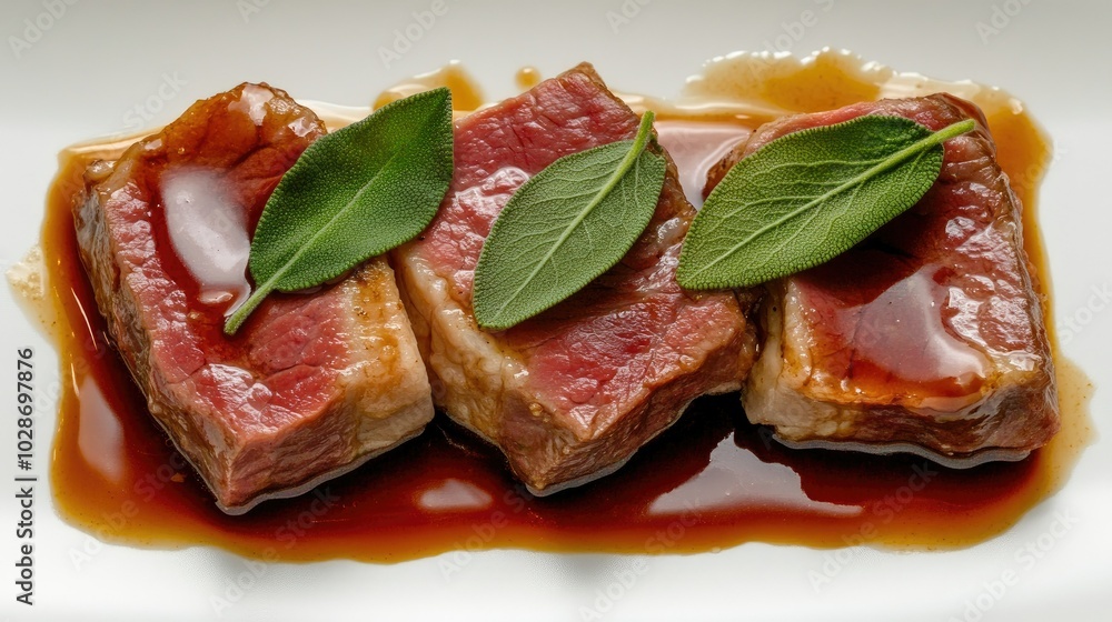 Artistic Top View of Saltimbocca on Plate Artistic Top View of Saltimbocca on Plate