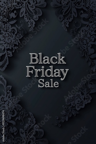 Elegant Black Friday Sale Banner with Chic Black Paper-Cut Lace Borders and Bold Typography