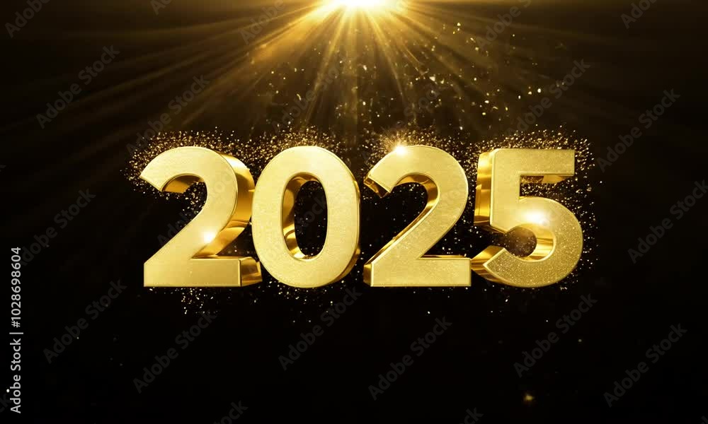 Golden Happy New Year 2025 With Burst Glitter on Black Colour Background Golden Happy New Year 2025 With Burst Glitter on Black Colour Background